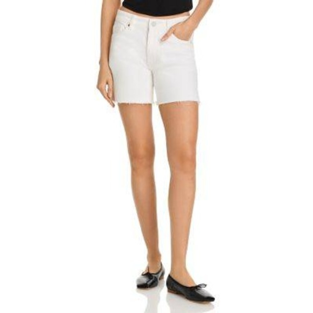 BlankNYC The Warren High Rise Mid Length Denim Shorts Women 25 White Raw Hem NWT
